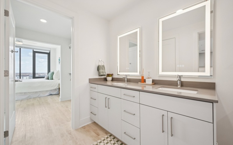 bathroom with LED mirror lighting
