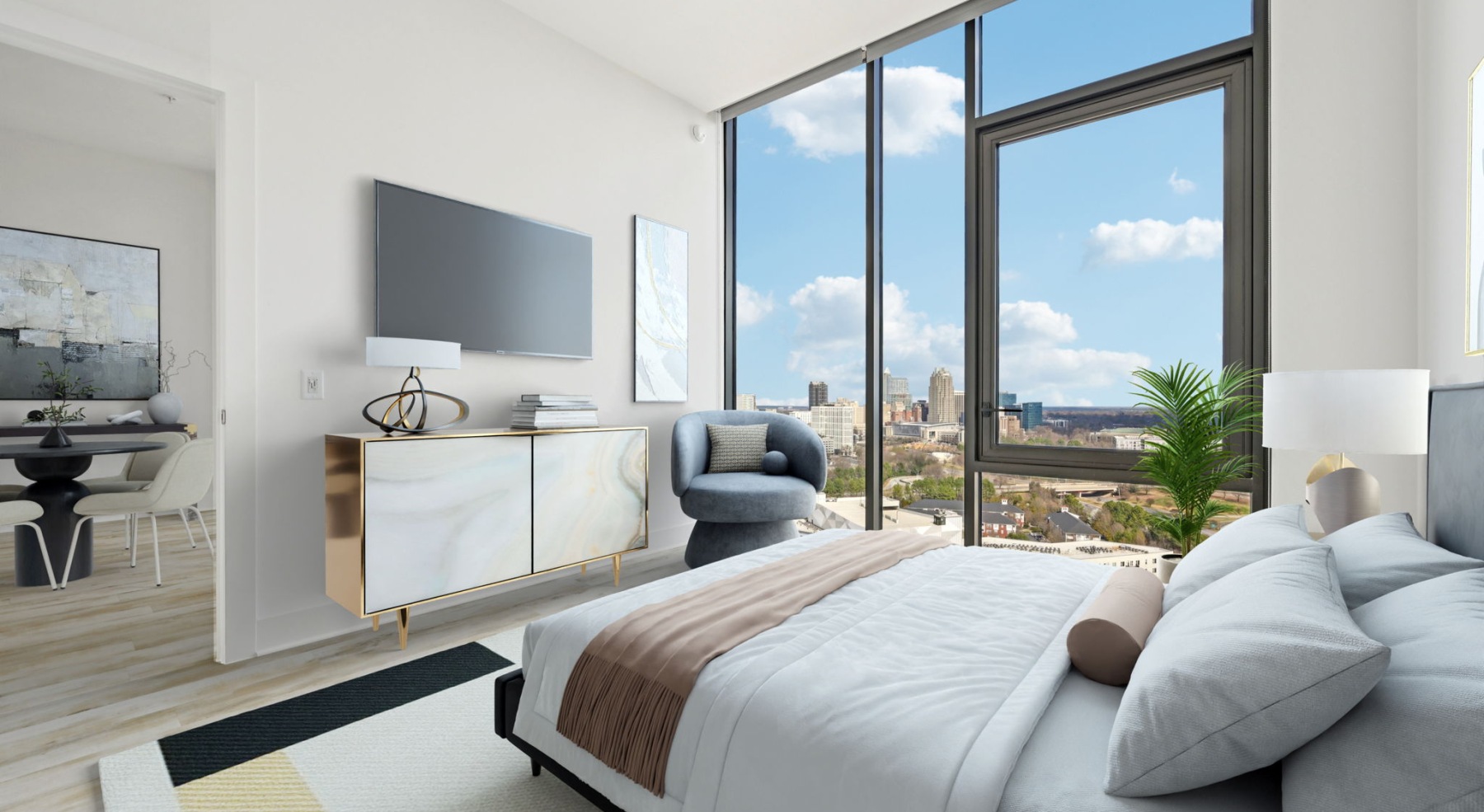 bedroom with downtown Raleigh, nc views 