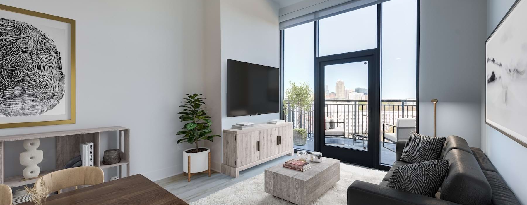 living room with large window
