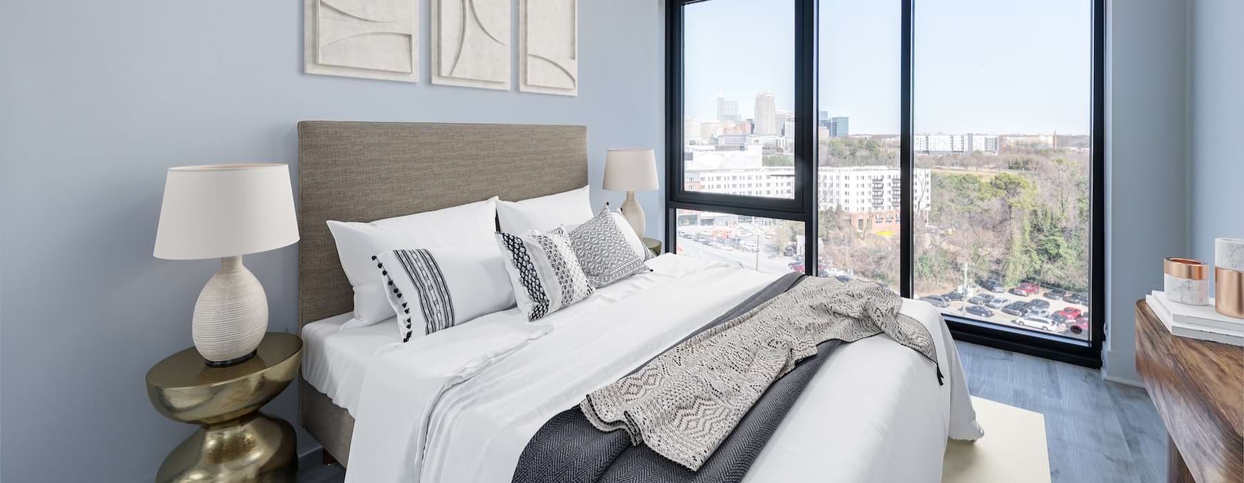 bedroom with a large window