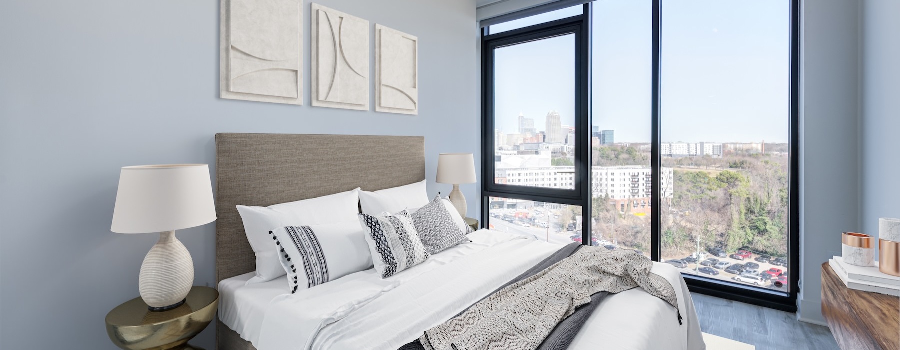 bedroom with a large window