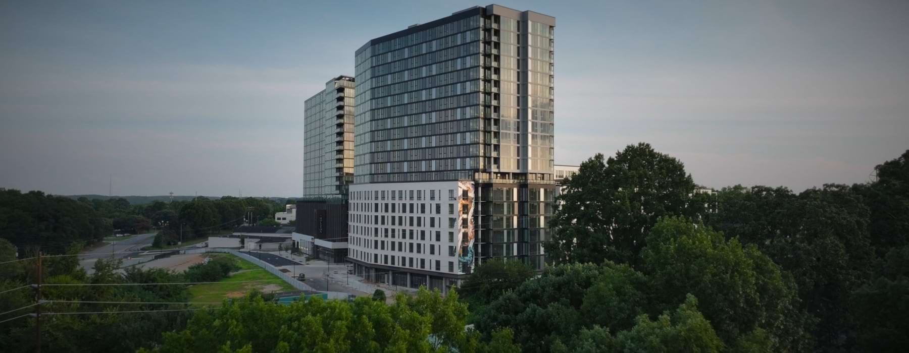 A building with trees