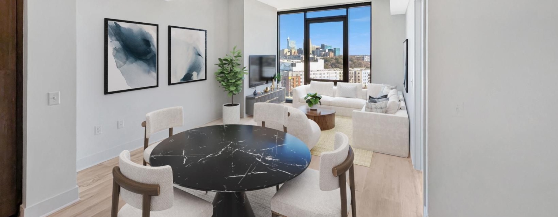 a room with a table and chairs